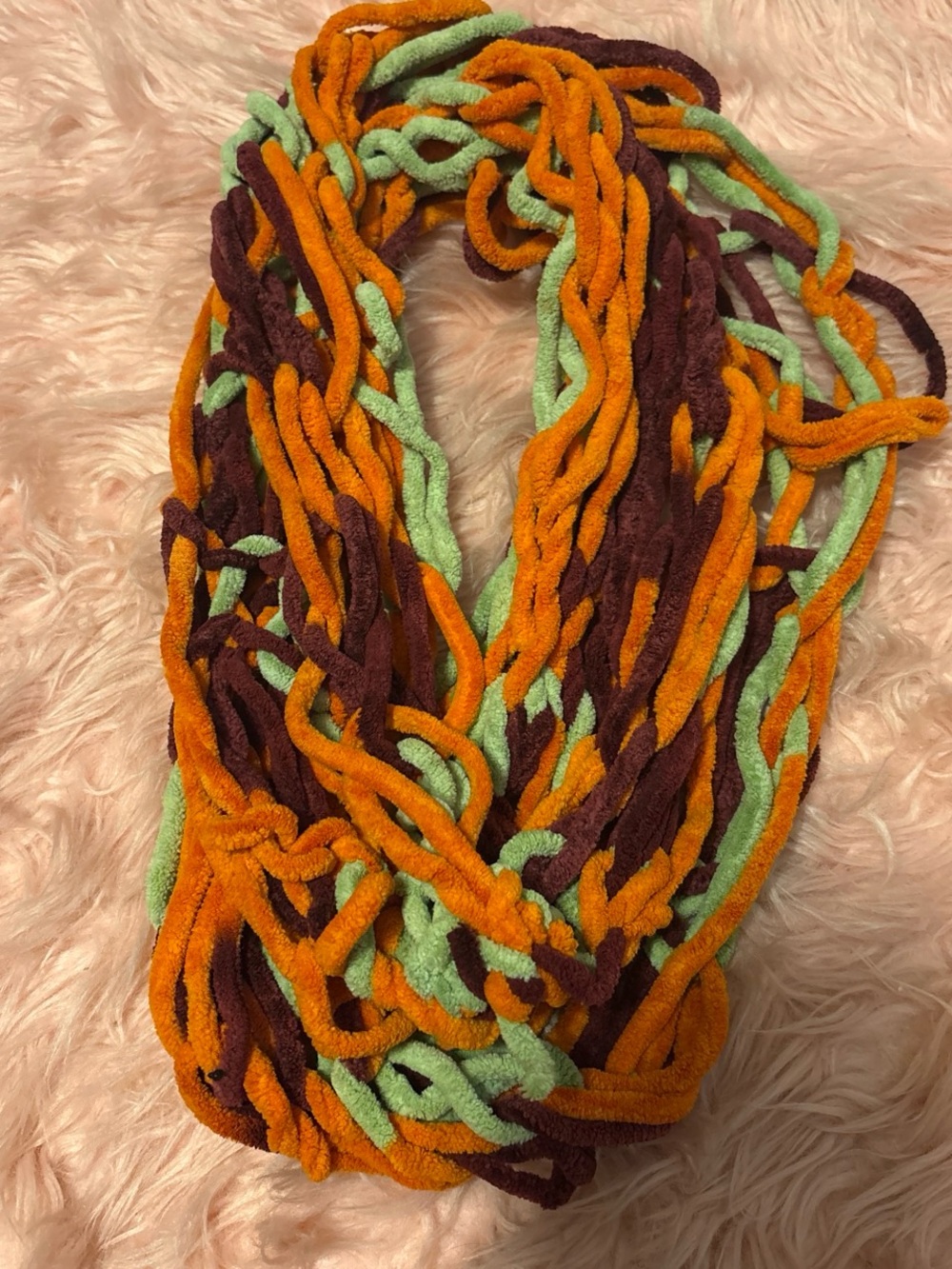 Multicolor Loop Scarf - Orange, Mint & Burgundy